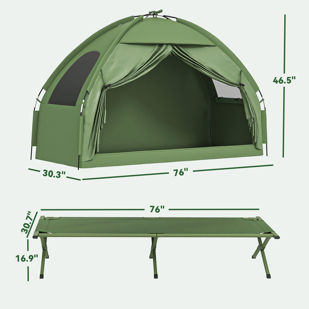 Camping Tent Cot, Single Person Folding Cot Combo, Off-Ground Tent, Covered Outdoor Bed with Carry Bag for Hiking, Camping