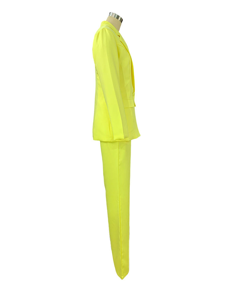 2pcs Casual Suit Lapel Button-down Blazer Jacket And Straight-leg Pants Office Commuting Business Trousers Set Clothing